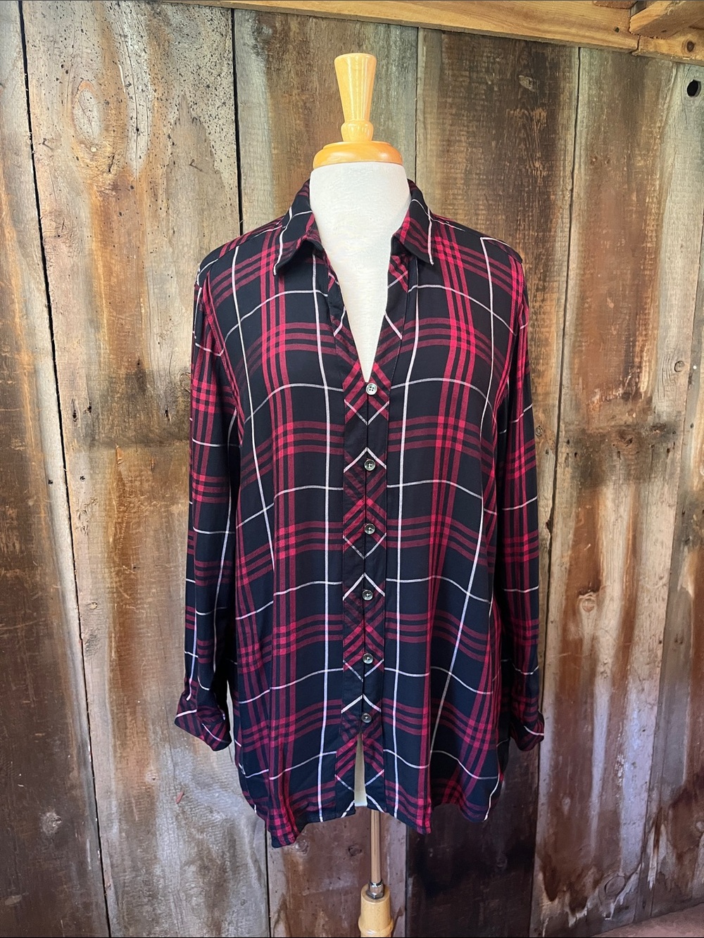 J. Jill Red and Black Plaid Button Down Tunic XL petite